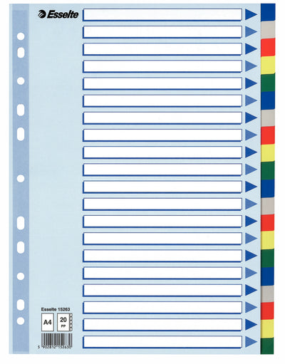 Separatoare Index Plastic 20 Culori Esselte