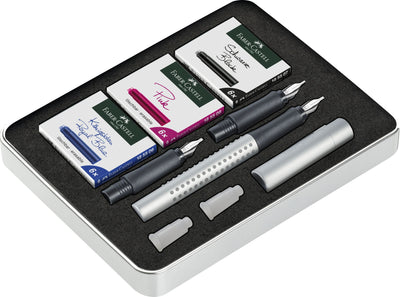 Set Stilou Caligrafic Grip 2011 Argintiu Faber-Castell