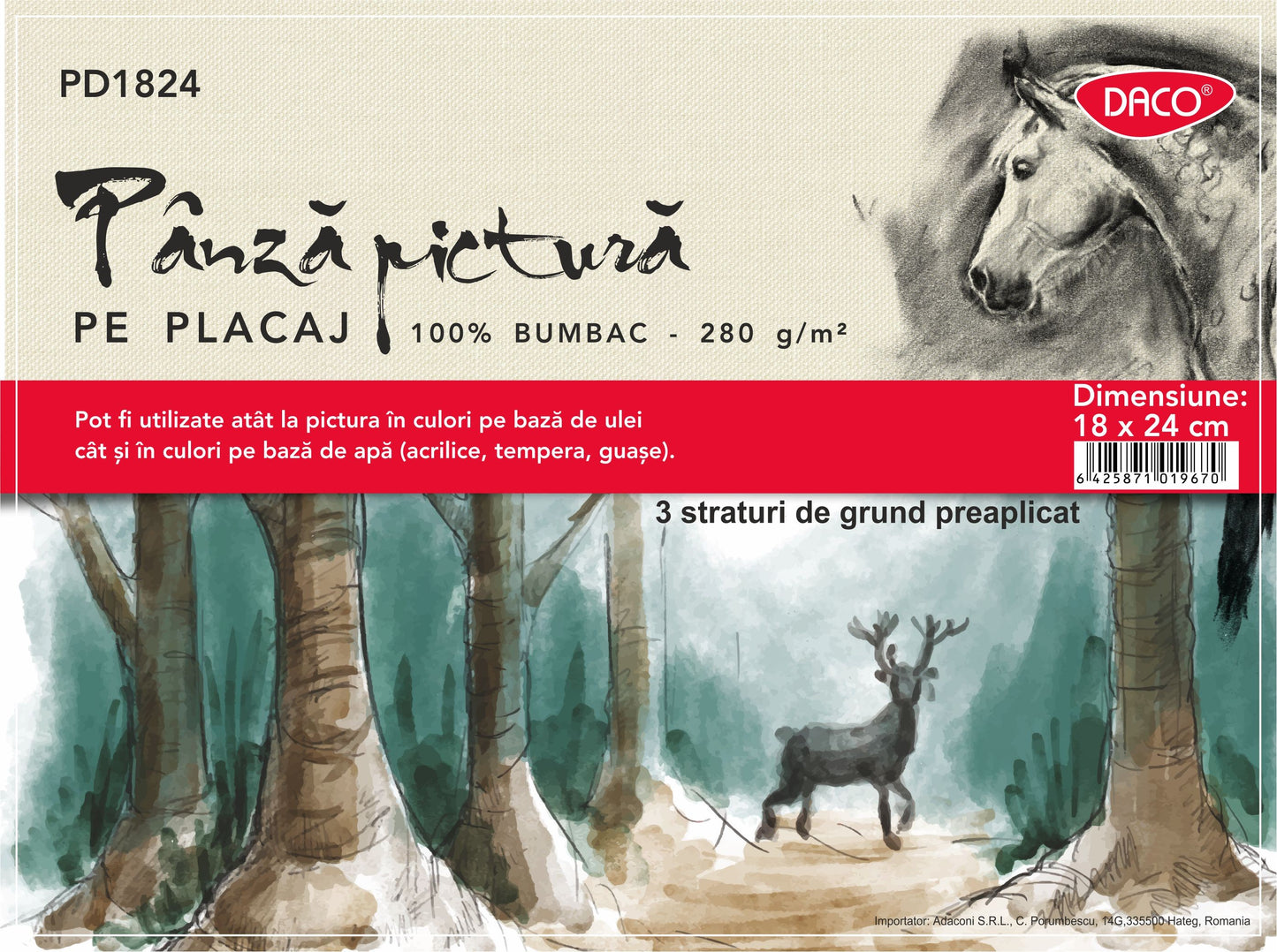 Panza Pictura Pe Carton 18X24Cm Daco Pd1824