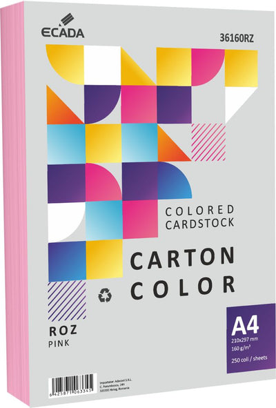 Carton Color 160G/Mp A4 250 Coli Ecada Roz 36160Rz