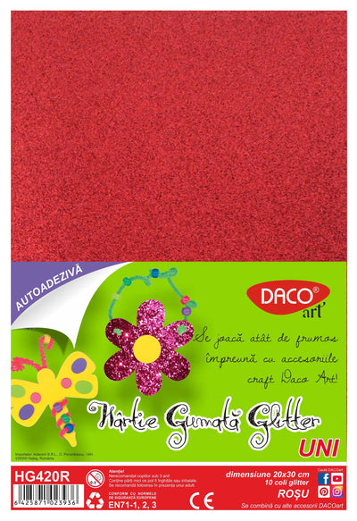 Hartie Gumata Aa Glitter Hg420R 20X30Cm 10 Coli Daco
