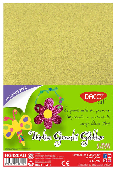 Hartie Gumata Aa Glitter Hg420Au 20X30Cm 10Coli Daco