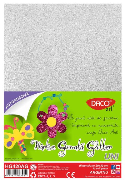 Hartie Gumata Aa Glitter Hg420Ag 20X30Cm 10Coli Daco