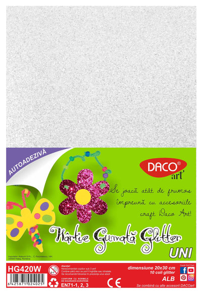 Hartie Gumata Aa Glitter Hg420W 20X30Cm 10Coli Daco