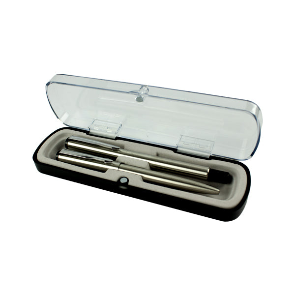 Set Pix Si Stilou Metal Argintiu , In Cutie Plastic Evoffice