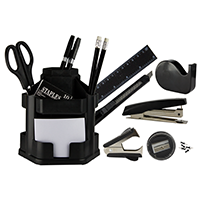 Suport Birou Plastic Negru Rotativ, Echipat 16 Piese