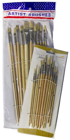 Set 12 Pensule Diferite, Par Natural, Maner Lemn 20Cm Evoffice