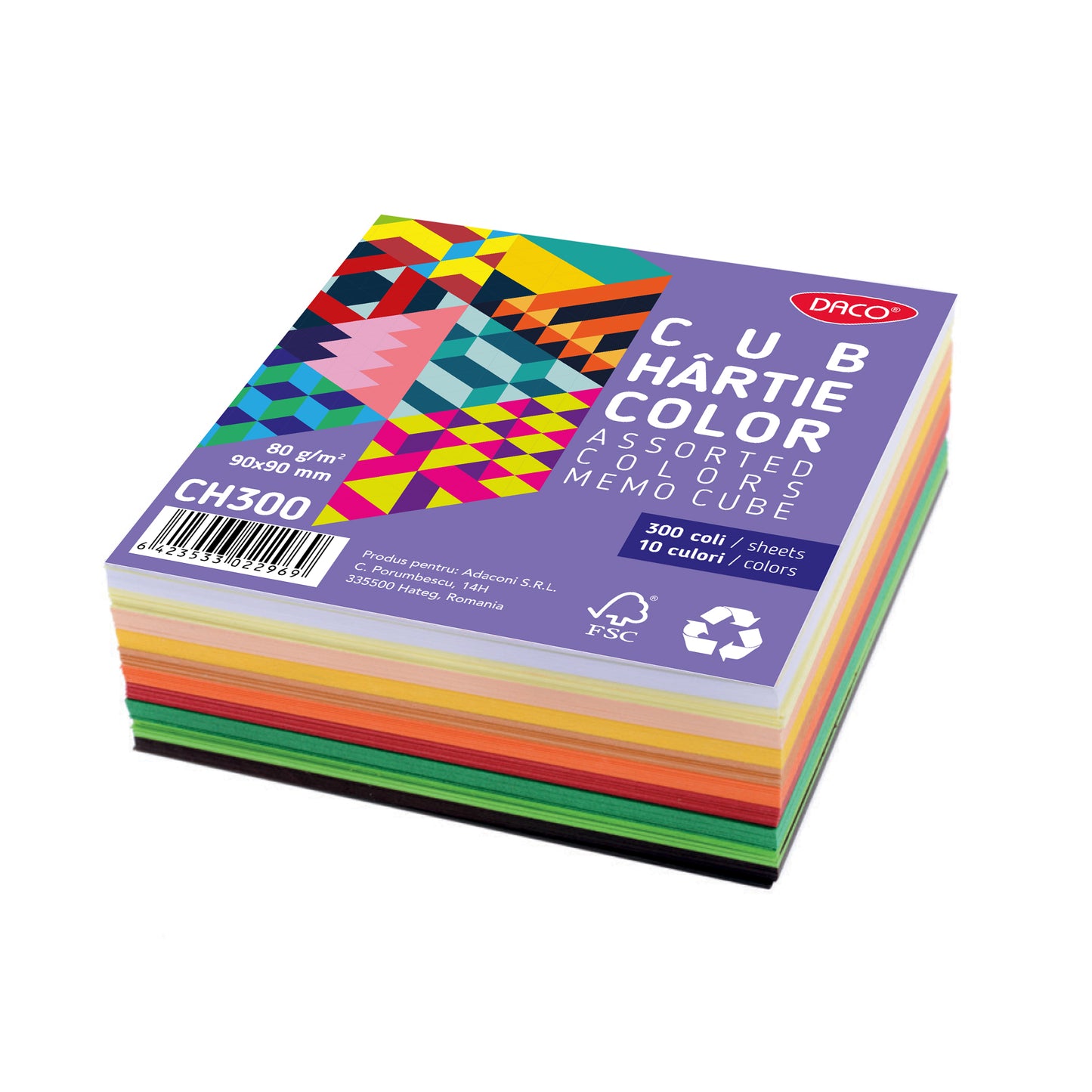 Cub Hartie Color 9X9Cm 300Coli 5 Cul. Daco Ch300