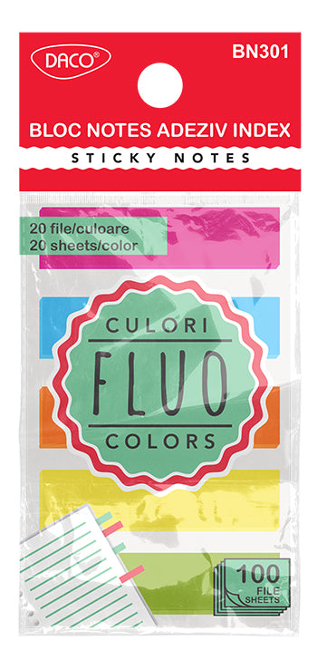 Bloc Notes Adeziv Index Plastic 5 Cul 45X12 Daco Bn301