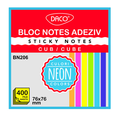 Bloc Notes Adeziv Cub 400 File 76X76 6 Cul Daco Bn206