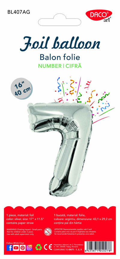 Balon Folie Cifra 7 Argintiu 40 Cm Daco Bl407Ag