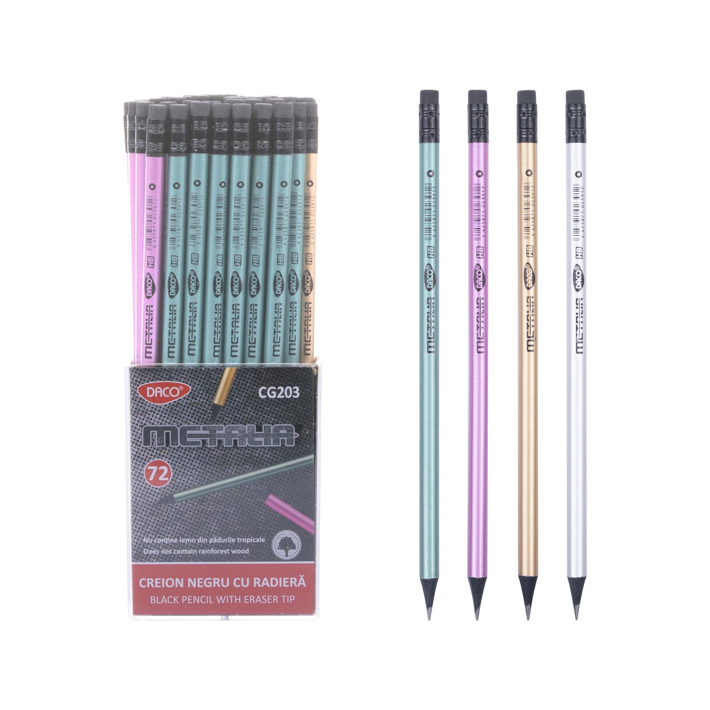 Creion Negru Cu Radiera Metalia Daco Cg203