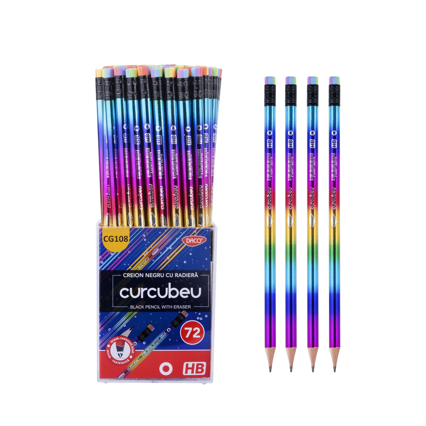 Creion Negru Cu Radiera Curcubeu Daco Cg108