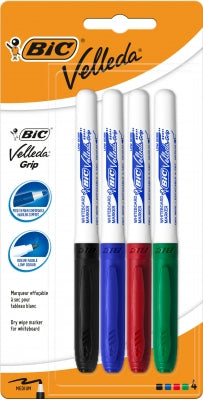 Marker BIC pentru tabla alba, Velleda Grip, diverse culori, 4 buc/set