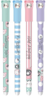 Roller Gel Cu Rescriere Cu Capace Emoji, 0.5 Mm, Albastru, So Many Cats, Diverse Culori