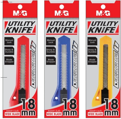 Cutter Utilitar Economic, 18 Mm, Ambalaj Din Opp, Blocare Manuala, Diverse Culori, M&G