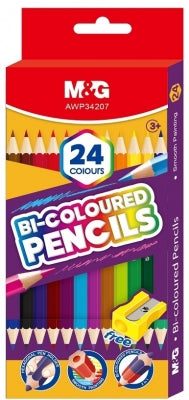 Creioane Colorate Hexagonal Duo M&G, 12 Creioane Colorate Cu 2 Capete, 24 De Culori Si Ascutitoare Cadou