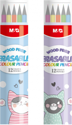 Set 12 Creioane Hexagonale Colorate, M&G, Cu Guma De Sters, So Many Cats, Diverse Modele