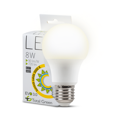 Bec Led Evo 3.0 A60 8W E27 3000K, Total Green