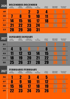 Calendar perete A3 CLASIC, Portocaliu, 2027