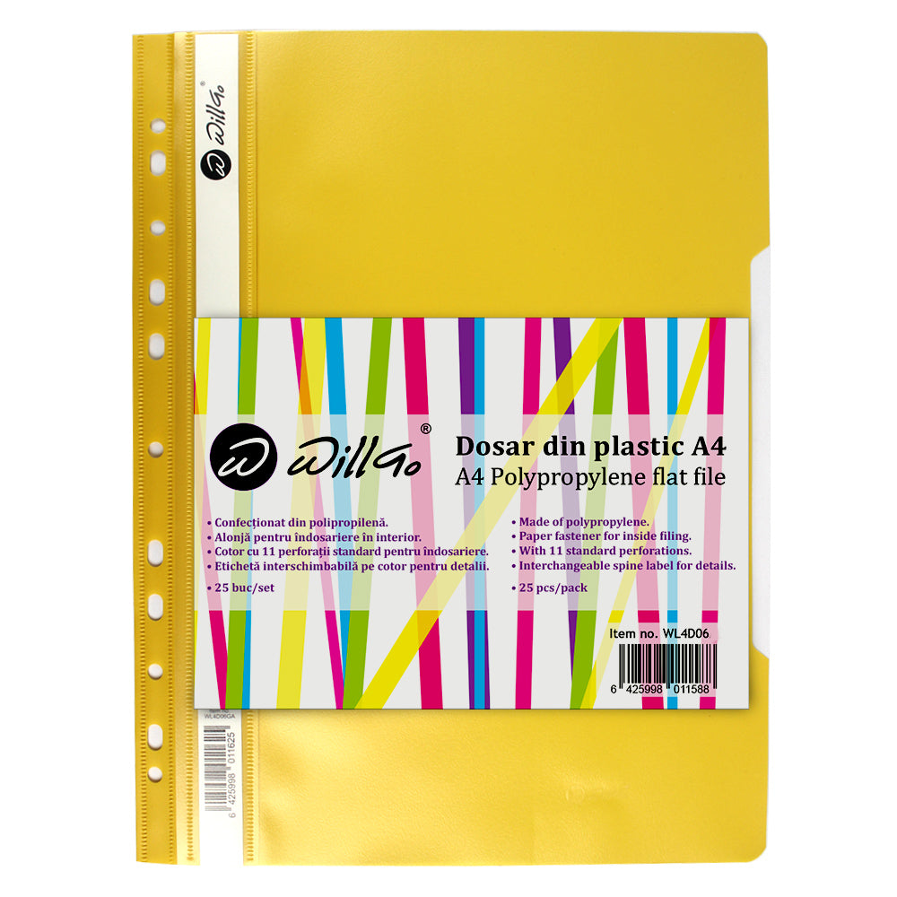 Dosar din plastic cu sina si 11 perforatii Willgo galben