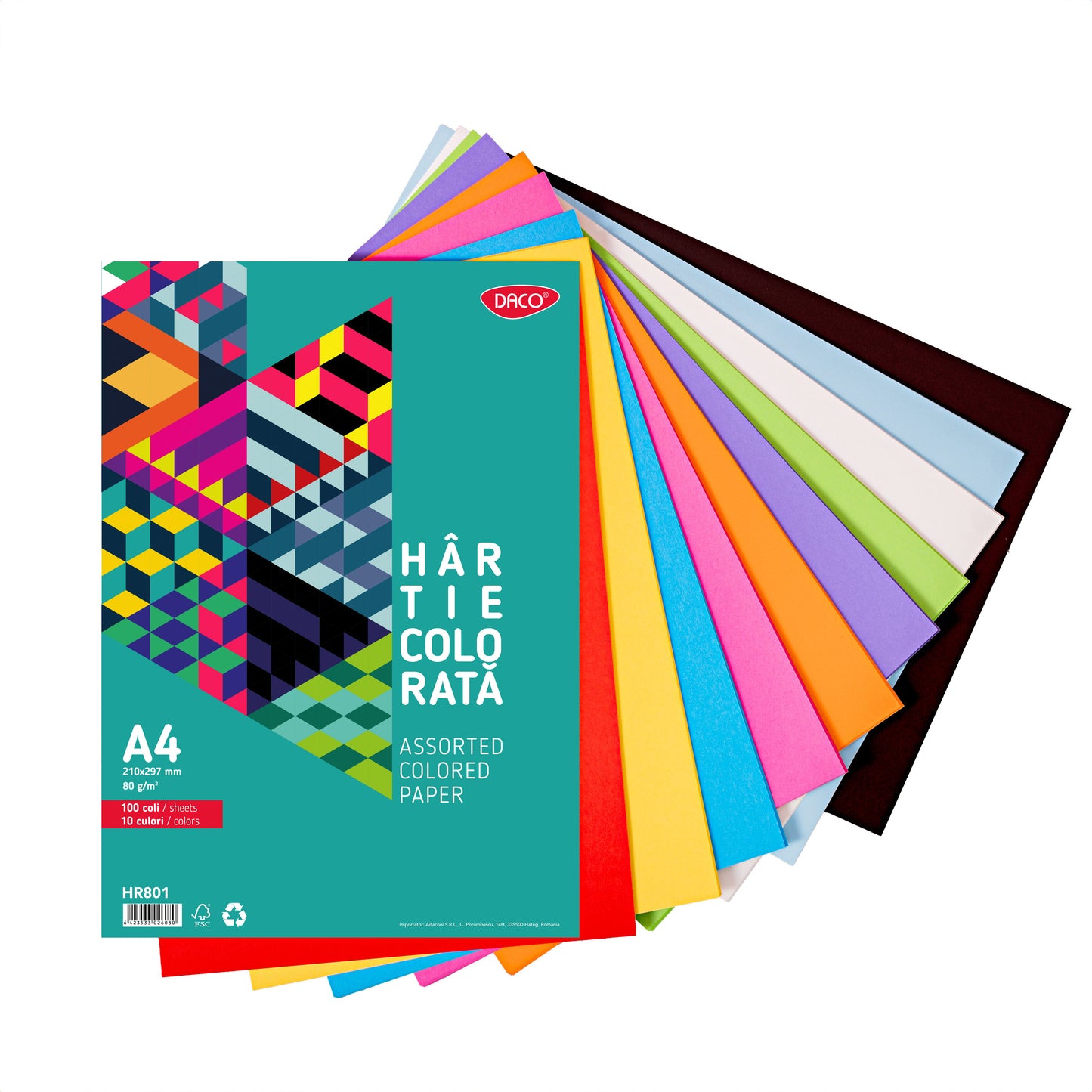 HARTIE COLORATA HR801 A4 100COLI 10CUL DACO 80G/MP