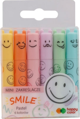 Set 6 Markere Evidentiatoare Mini Smile, Culori Pastel, Happy Color