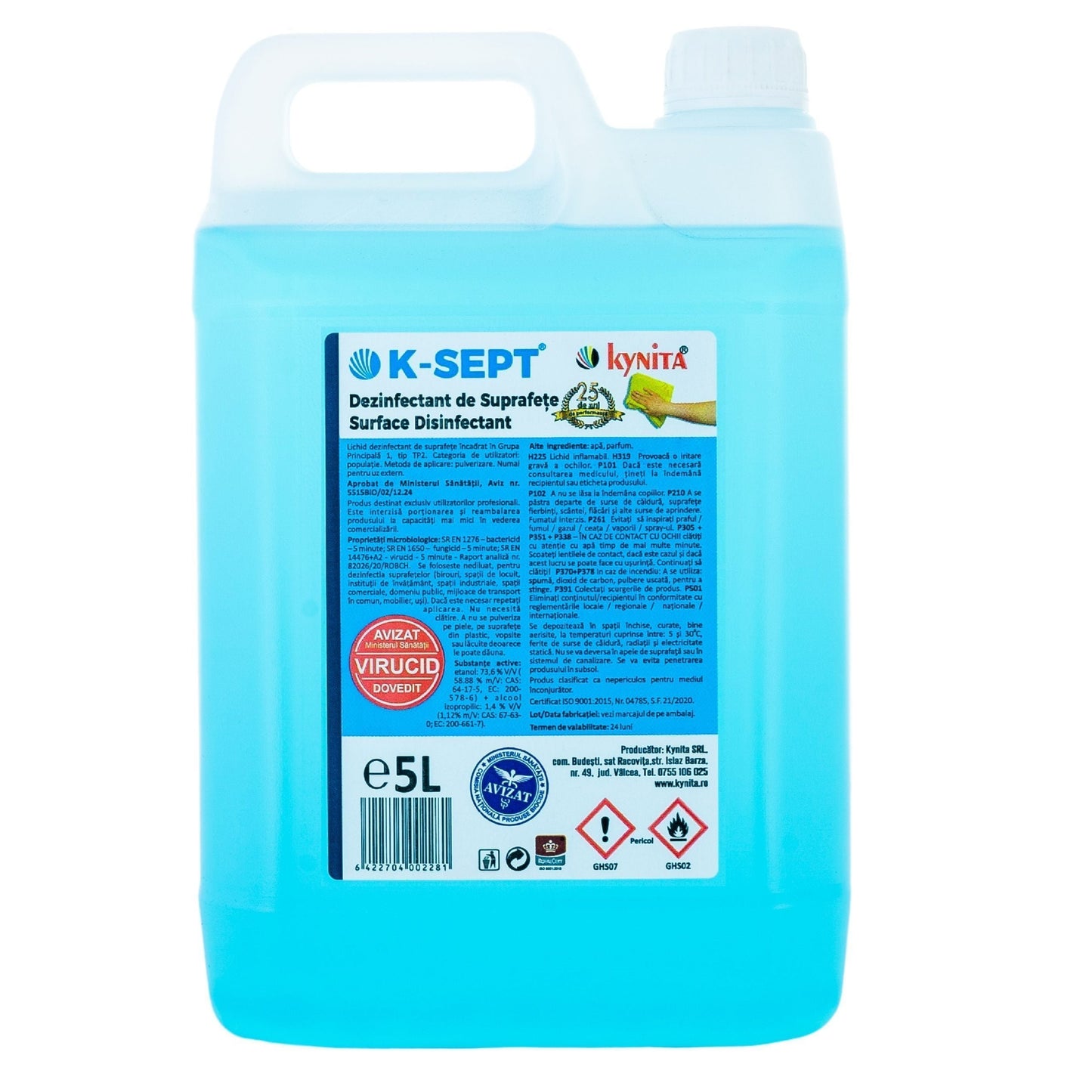 Dezinfectant de suprafete 75% alcool K-sept 5l rezerva
