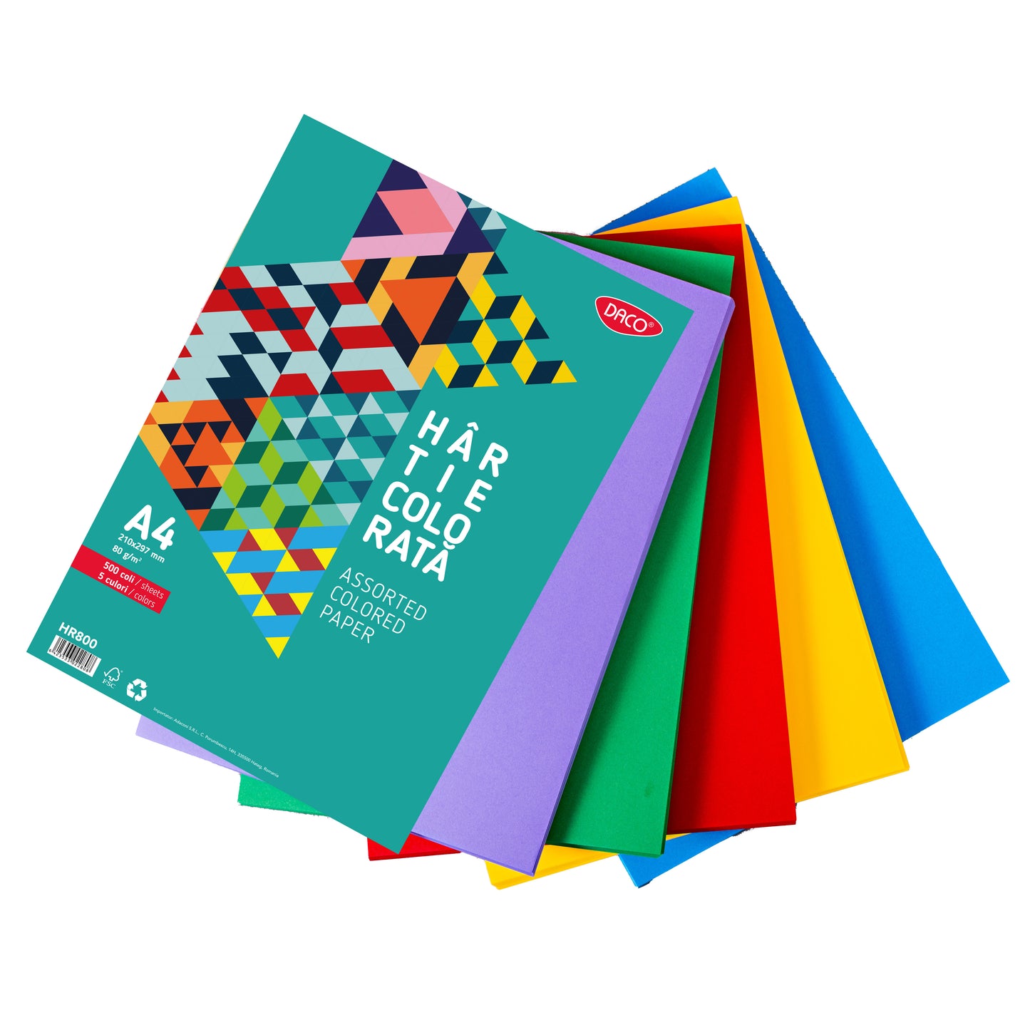 Hartie Colorata Hr800 A4 500Coli 5 Cul Daco 80G/Mp