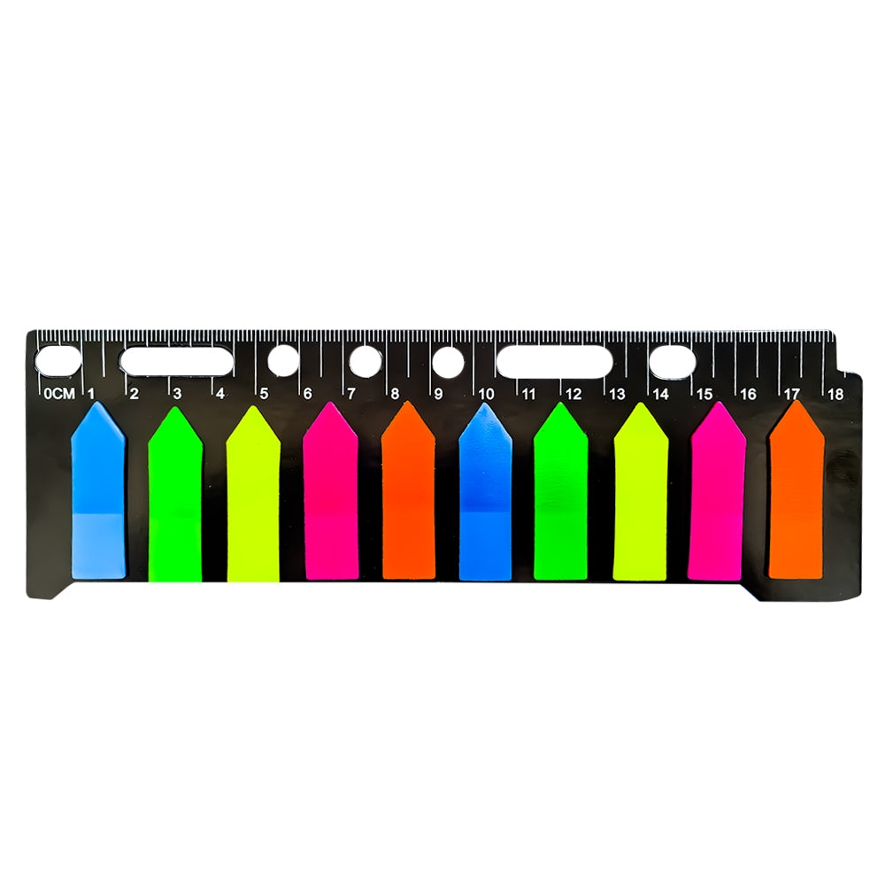Notes adeziv, tip index, cu rigla, 20 coli x 10 culori neon