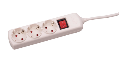 Prelungitor 5m 3 prize cu intrerupator, alb, Inlet