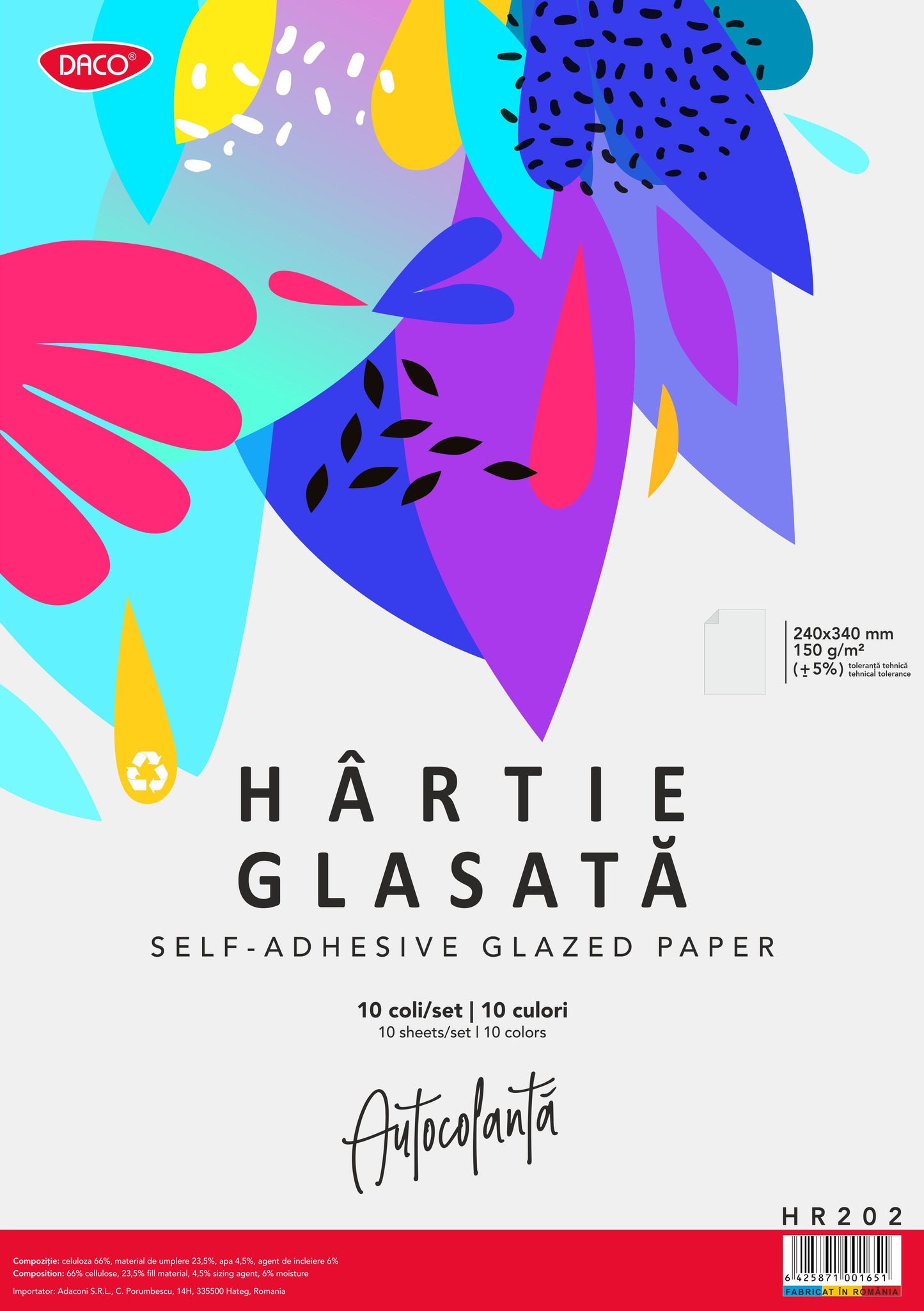 HARTIE GLASATA AUTOCOLANTA 24X34CM 10 FILE/SET DACO