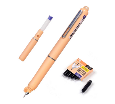 Stilou Retractabil Writech Corp Portocaliu Cu Cutie Cadou Si 5 Patroane Cerneala Albastre