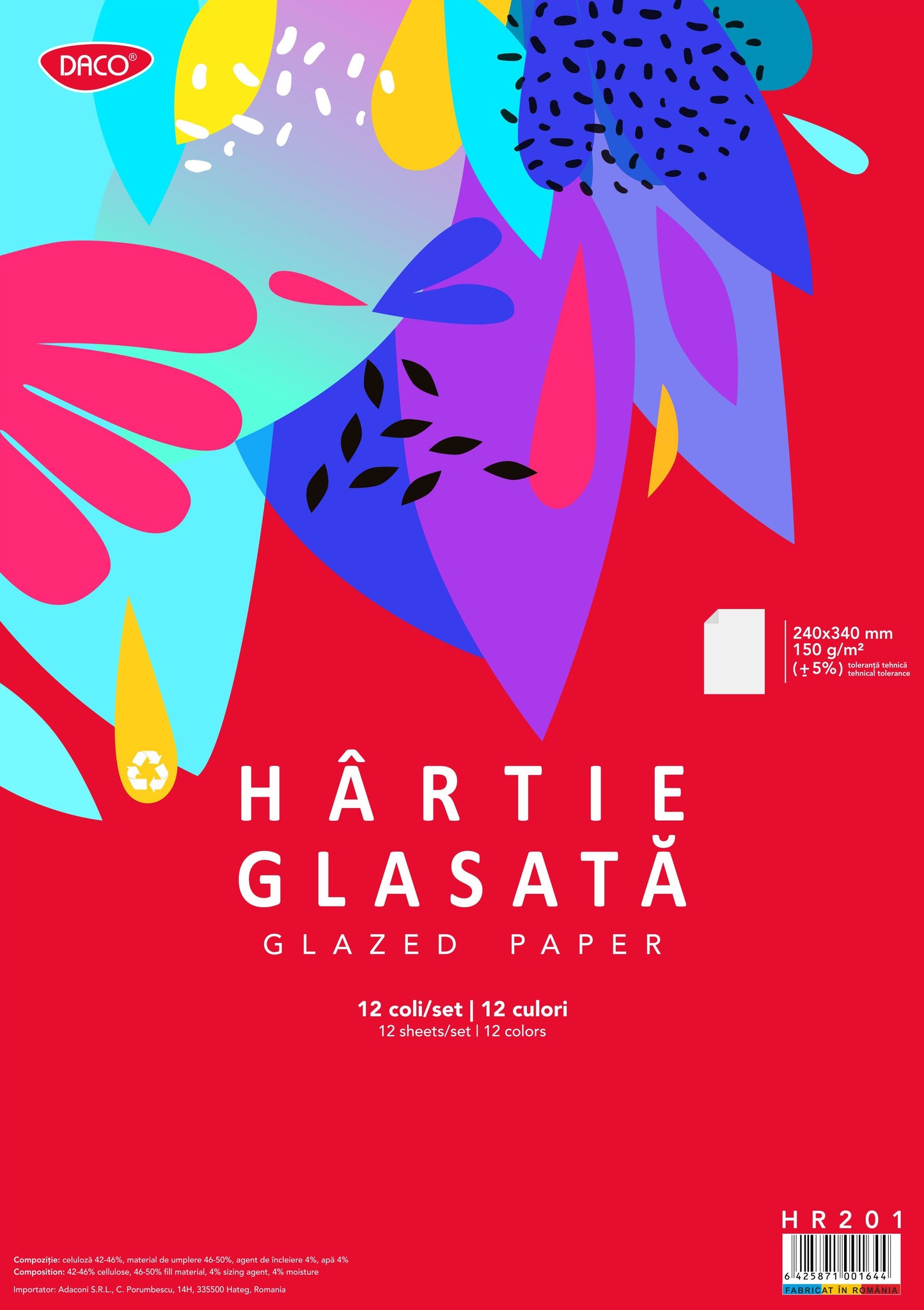 HARTIE GLASATA LUCIOASA 24X34CM 12 FILE/SET DACO