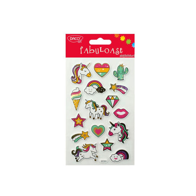 Coală de abțibilduri din spumă DACO Art model unicorni, curcubee și stele, stickere în relief pentru fete și proiecte creative