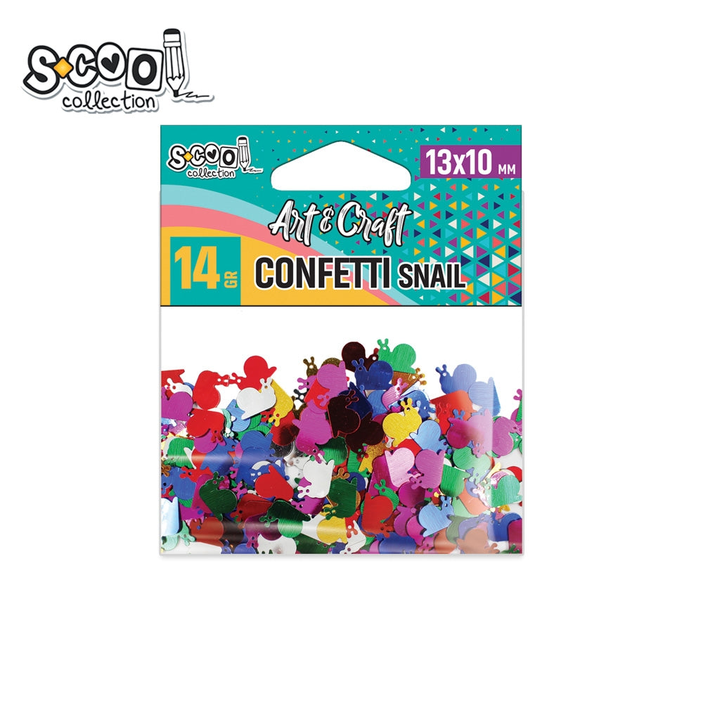Pachet de 14 grame de confetti metalizate în formă de melci multicolori, marca S-COOL, din plastic, ideale pentru lipit, cusut, înșirat și decor petreceri.