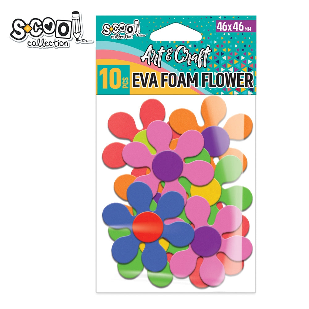 Set de 10 floricele decorative bicolore din spumă EVA autoadezivă, culori variate, brand S-COOL, ideale pentru activități creative și lucru manual