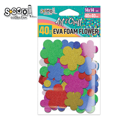 Set decorativ de 40 floricele și buline din spumă EVA cu sclipici, autoadezive, culori variate, brand S-COOL, ideale pentru lucru manual și proiecte craft
