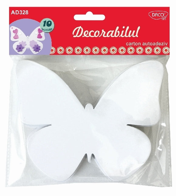Set de 10 fluturi decorativi din carton autoadeziv pentru personalizat, dimensiuni 13.7x11.5 cm, brand DACO Art, cod AD328