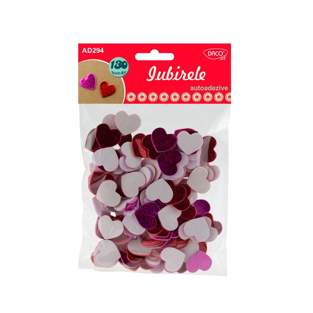 Set de 130 inimioare decorative din spumă autoadezivă de 2 cm, brand DACOart, cod AD294, pentru proiecte handmade și felicitări