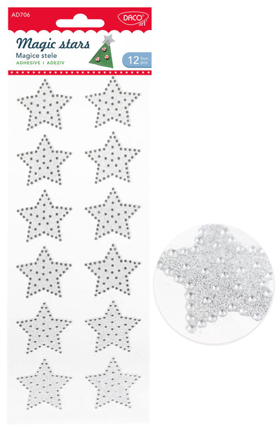 Set de 12 stele decorative din plastic cu design perforat Magice stele, dimensiune 4,2 cm, brand DACO Art, cod AD706