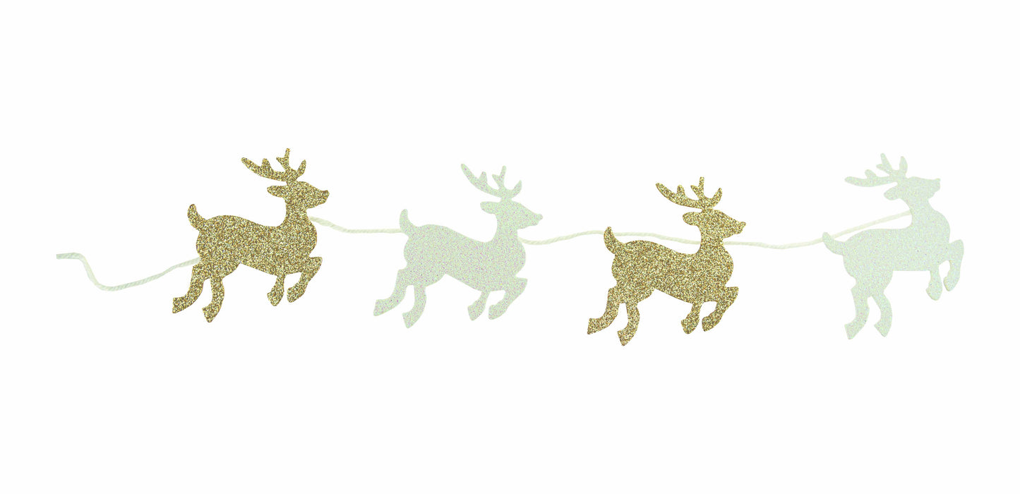 Set de 12 reni decorativi din spumă glitter autoadezivă, culori alb și maro cu sclipici, dimensiune 9 cm, brand DACOart, cod AD722