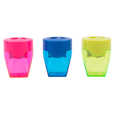 Ascutitoare dubla Deli cu container transparent si capac de protectie pentru creioane standard si jumbo culori asortate