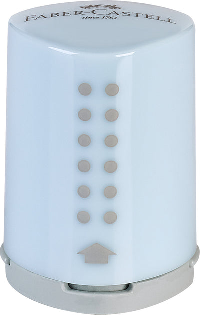 Ascutitoare simpla Faber-Castell Grip 2001 Mini culoare Bleu Sky cu container pentru reziduuri si unghi de ascutire 24 grade