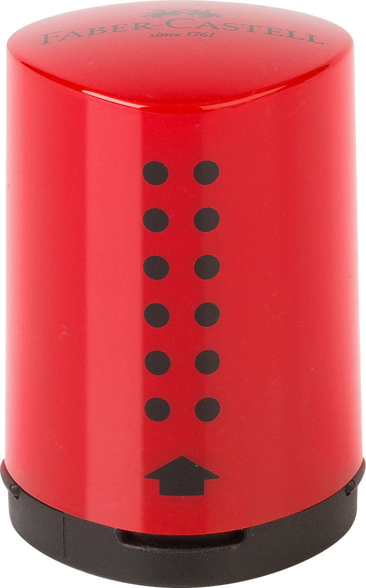 Ascutitoare simpla Faber-Castell Grip 2001 Mini culori rosu si albastru cu container reziduuri si unghi universal 24 grade
