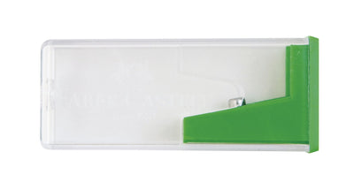 Ascutitoare simpla din plastic Faber-Castell cu container transparent pentru reziduuri si lama de precizie