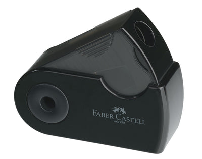 Ascutitoare simpla Faber-Castell Sleeve-Mini neagra cu container pentru reziduuri si carcasa rotativa protectoare
