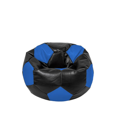 Fotoliu Puf Baby Ball - Imitatie Piele - Negru/Albastru