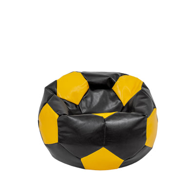 Fotoliu Puf Baby Ball - Imitatie Piele - Negru/Galben