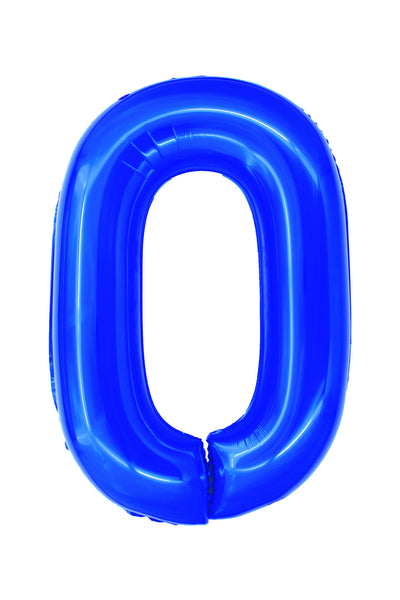 Balon decorativ din folie în formă de cifra 0, culoare albastră, dimensiune 100 cm, brand DACO, include pai de umflare